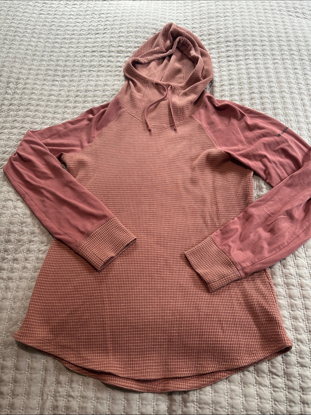 Columbia Waffle-Knit Hooded Pullover Sweater - Dusty Rose